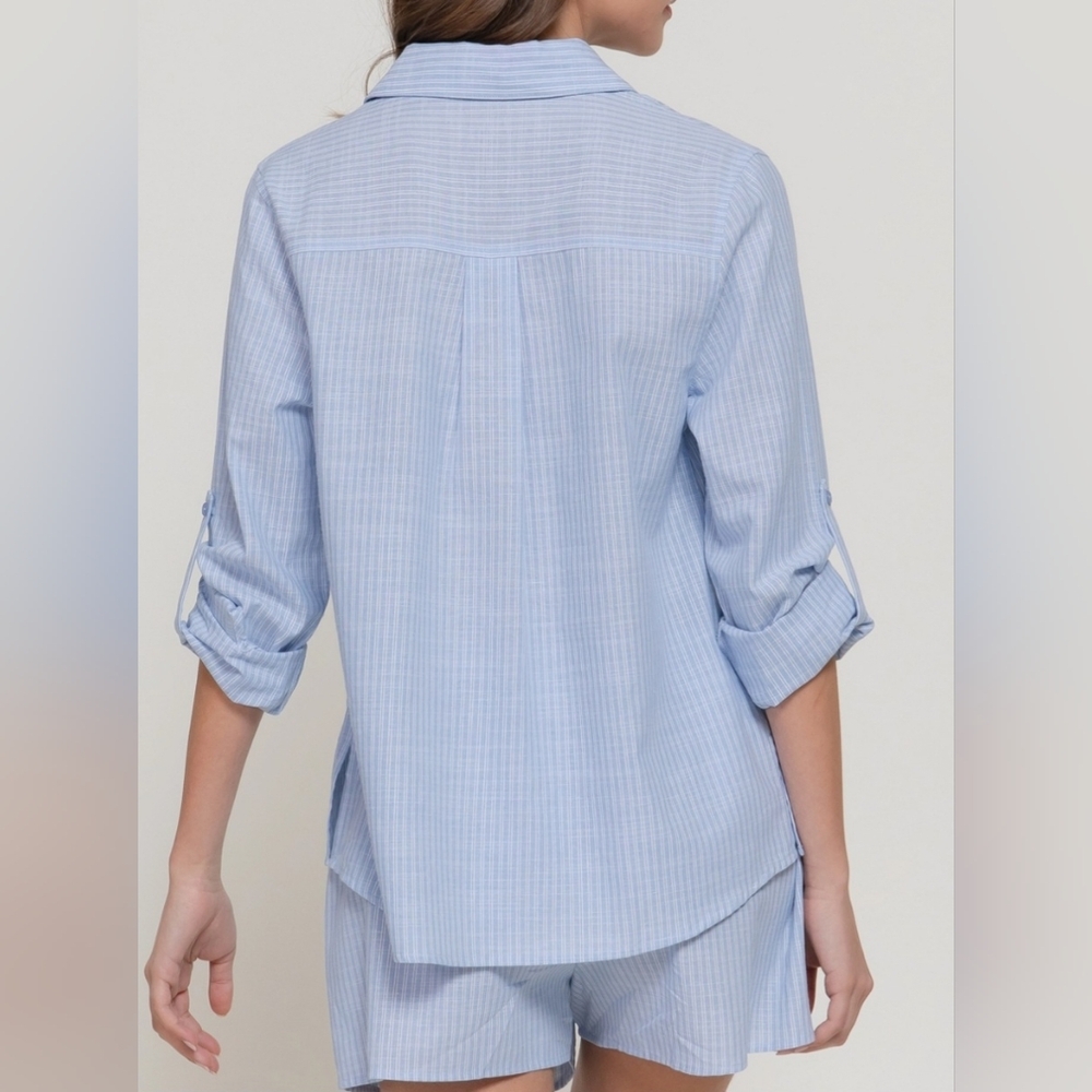 #90393 🛑S,M,L Fabulous Chic Cherries Blue Striped 2pc Set w/ Cherry Embroidery - Picture 3 of 5